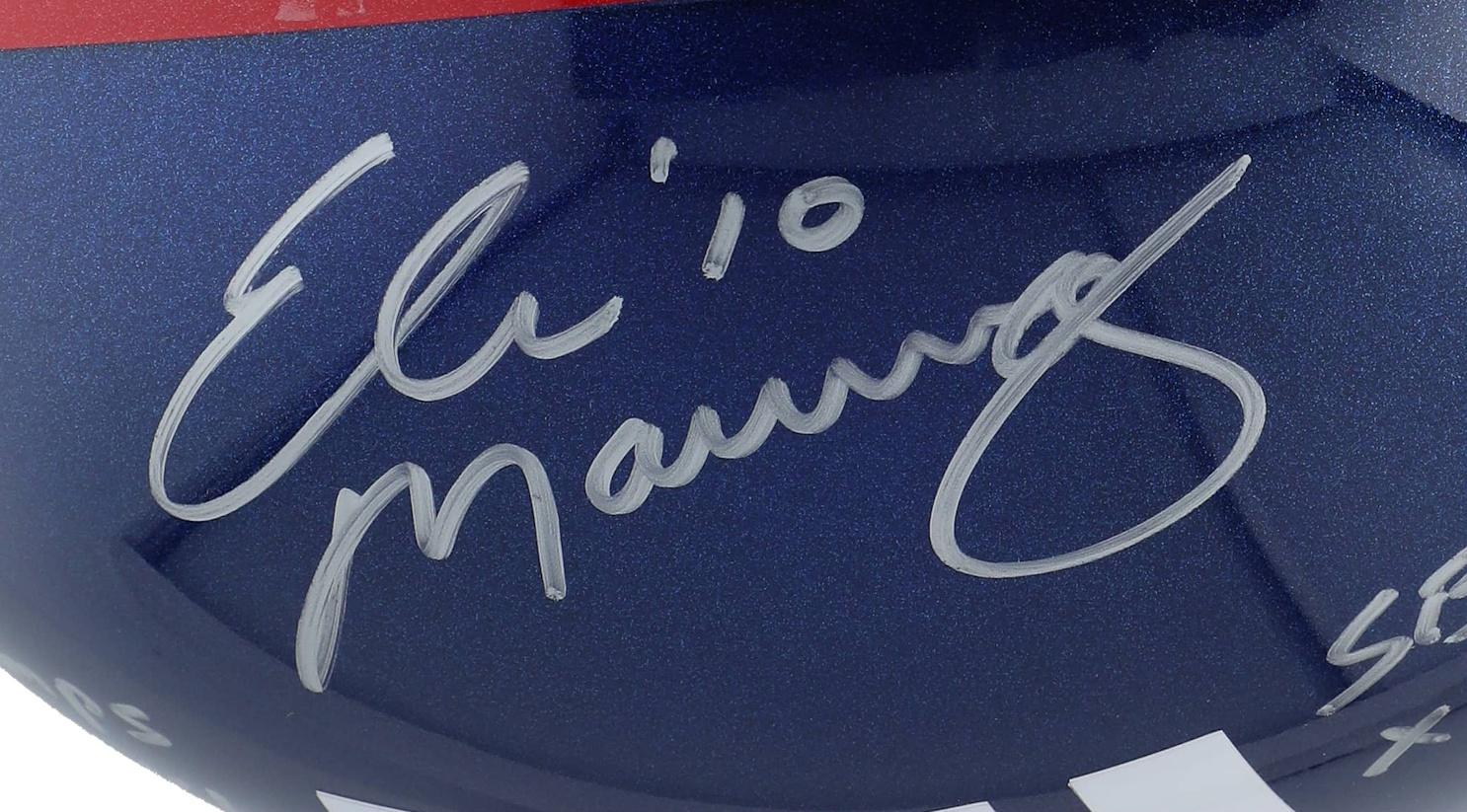 Eli Manning Signed Giants Full-Size Authentic On-Field Helmet Inscribed "SB Champs XLII, XLVI" & "SB MVP XLII, XLVI" (Steiner) at PristineAuction.com Eli Manning Signed Giants Full-Size Authentic On-Field Helmet Inscribed "SB Champs XLII, XLVI" & "SB MVP XLII, XLVI" (Steiner) at PristineAuction.com