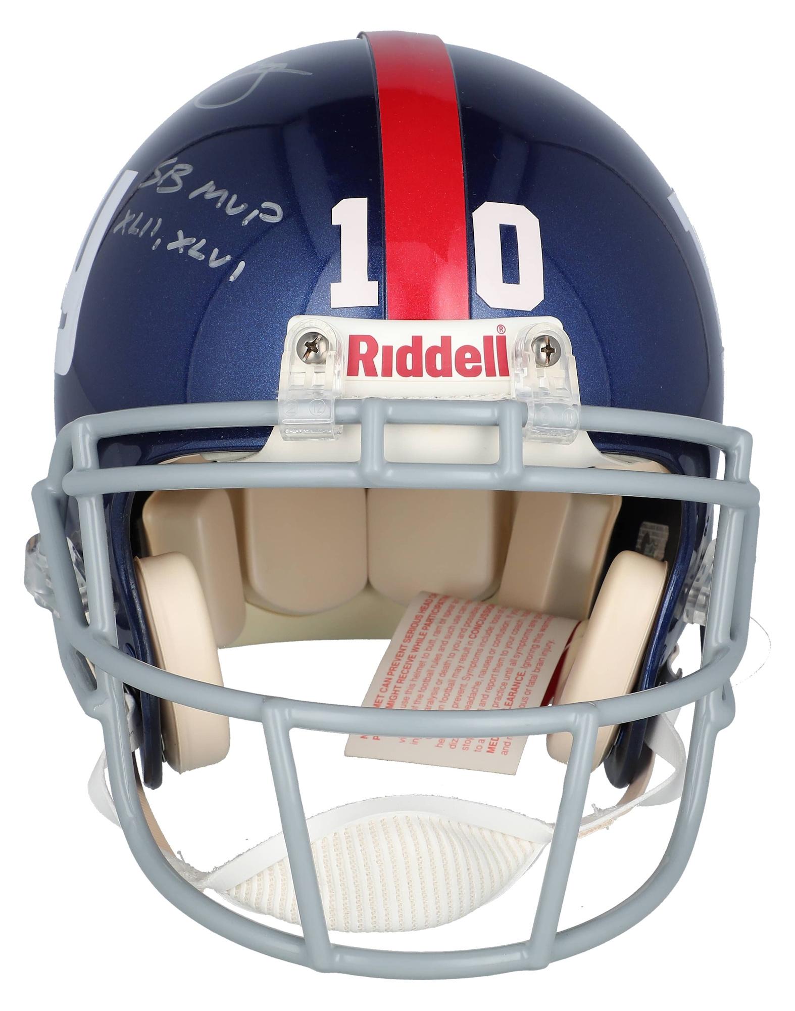 Eli Manning Signed Giants Full-Size Authentic On-Field Helmet Inscribed "SB Champs XLII, XLVI" & "SB MVP XLII, XLVI" (Steiner) at PristineAuction.com Eli Manning Signed Giants Full-Size Authentic On-Field Helmet Inscribed "SB Champs XLII, XLVI" & "SB MVP XLII, XLVI" (Steiner) at PristineAuction.com