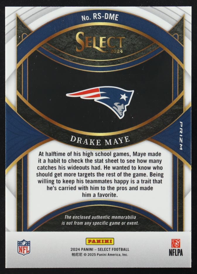 Drake Maye 2024 Select Rookie Swatches Prizm Red #21 RC at PristineAuction.com Drake Maye 2024 Select Rookie Swatches Prizm Red #21 RC at PristineAuction.com