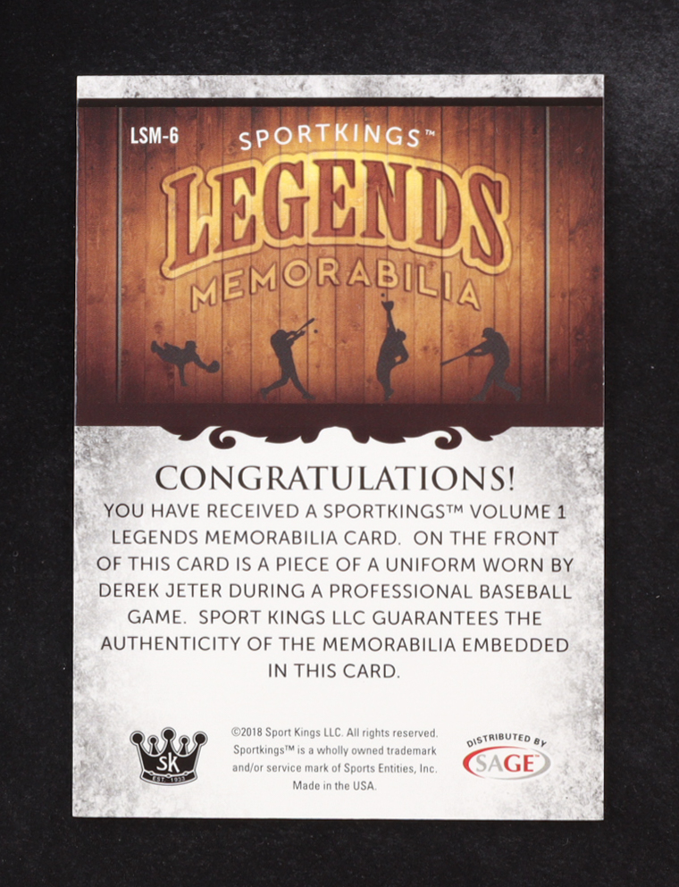 Derek Jeter 2018 Sage Sports Kings Legends Memorabilia #LSM-6 at PristineAuction.com Derek Jeter 2018 Sage Sports Kings Legends Memorabilia #LSM-6 at PristineAuction.com