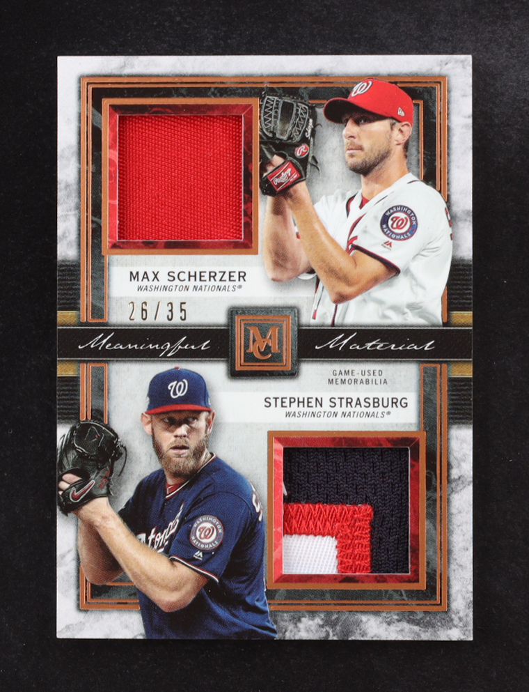 Max Scherzer / Stephen Strasburg 2020 Topps Dual Meaningful Material Relic #DMR-SL #26/35 at PristineAuction.com Max Scherzer / Stephen Strasburg 2020 Topps Dual Meaningful Material Relic #DMR-SL #26/35 at PristineAuction.com