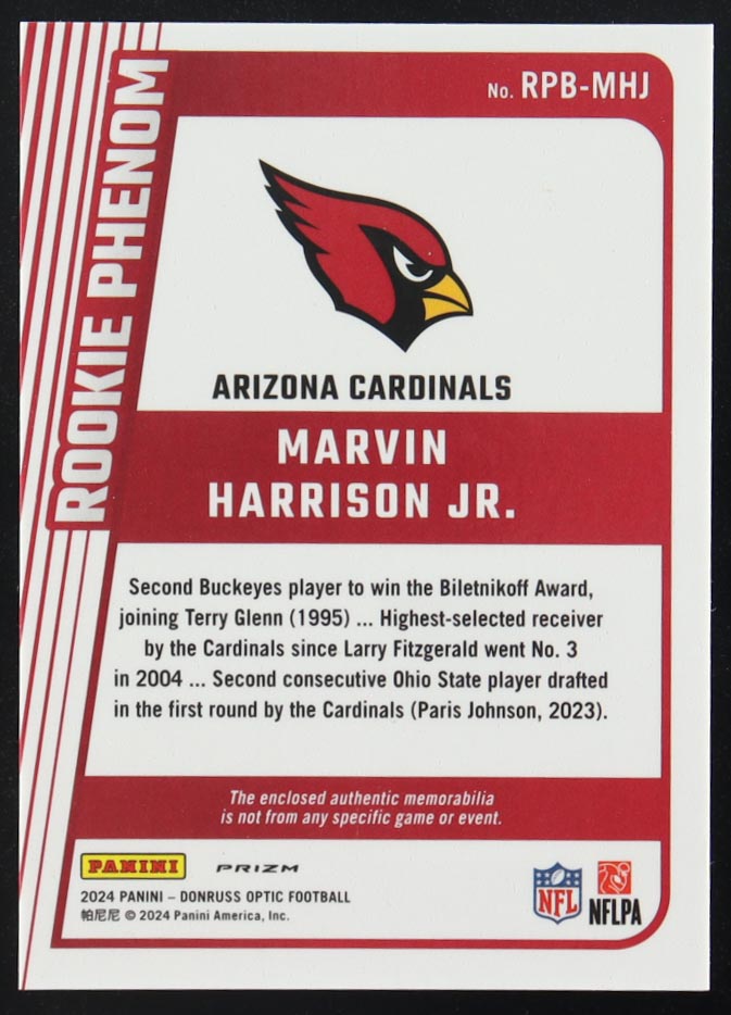 Marvin Harrison Jr. 2024 Donruss Optic Rookie Phenoms Blue Hyper #30 RC at PristineAuction.com Marvin Harrison Jr. 2024 Donruss Optic Rookie Phenoms Blue Hyper #30 RC at PristineAuction.com
