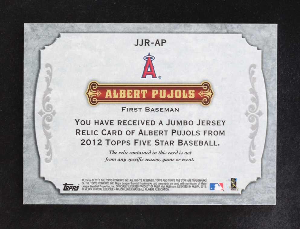 Albert Pujols 2012 Topps Five Star Jumbo Jersey Gold #JJR-AP #12/25 at PristineAuction.com Albert Pujols 2012 Topps Five Star Jumbo Jersey Gold #JJR-AP #12/25 at PristineAuction.com