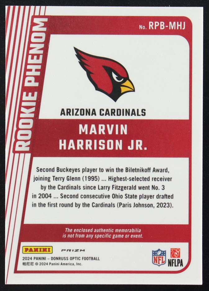 Marvin Harrison Jr. 2024 Donruss Optic Rookie Phenoms Blue Hyper #30 RC at PristineAuction.com Marvin Harrison Jr. 2024 Donruss Optic Rookie Phenoms Blue Hyper #30 RC at PristineAuction.com