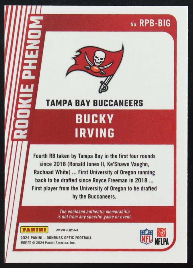 Bucky Irving 2024 Donruss Optic Rookie Phenoms Blue Hyper #10 RC at PristineAuction.com Bucky Irving 2024 Donruss Optic Rookie Phenoms Blue Hyper #10 RC at PristineAuction.com