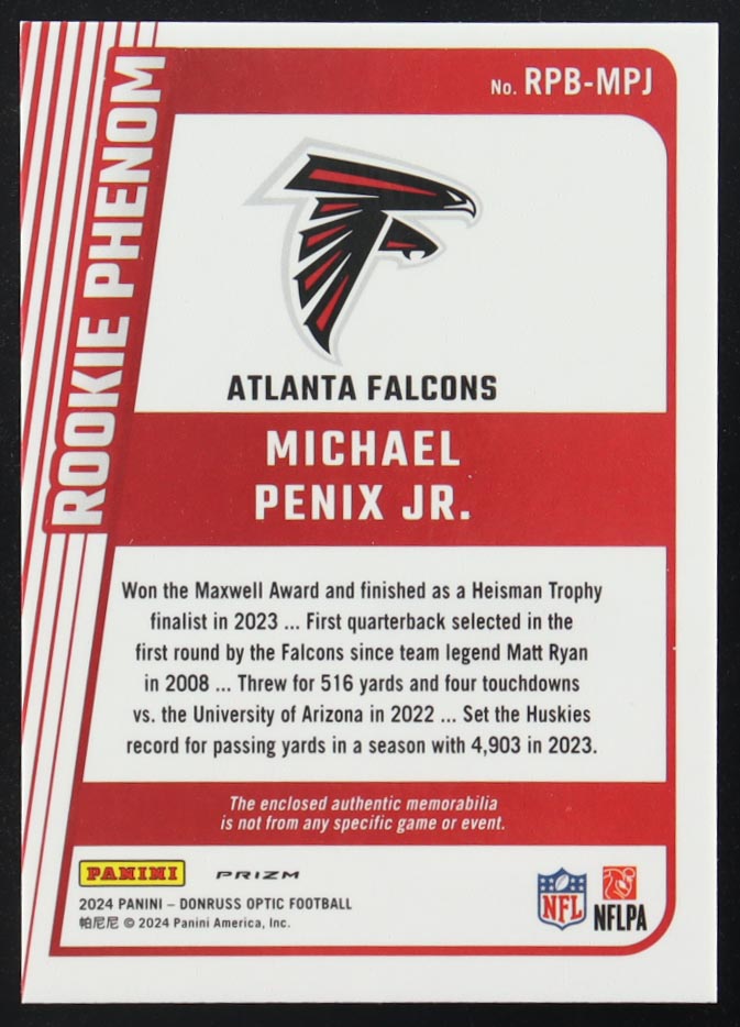 Michael Penix Jr. 2024 Donruss Optic Rookie Phenoms Blue Hyper #31 RC at PristineAuction.com Michael Penix Jr. 2024 Donruss Optic Rookie Phenoms Blue Hyper #31 RC at PristineAuction.com