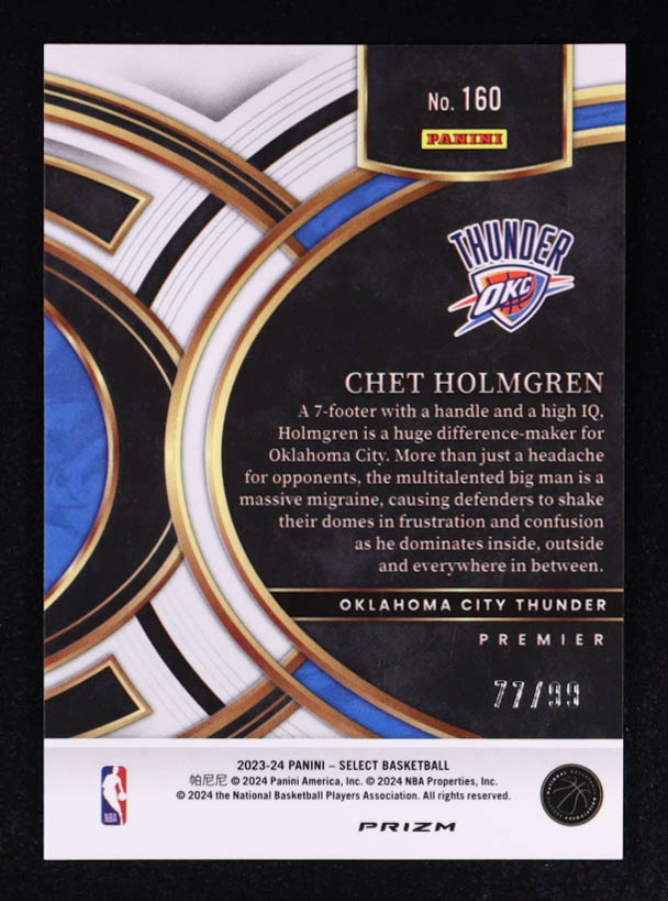 Chet Holmgren 2023-24 Select Prizms Blue Flash #160 #77/99 at PristineAuction.com Chet Holmgren 2023-24 Select Prizms Blue Flash #160 #77/99 at PristineAuction.com