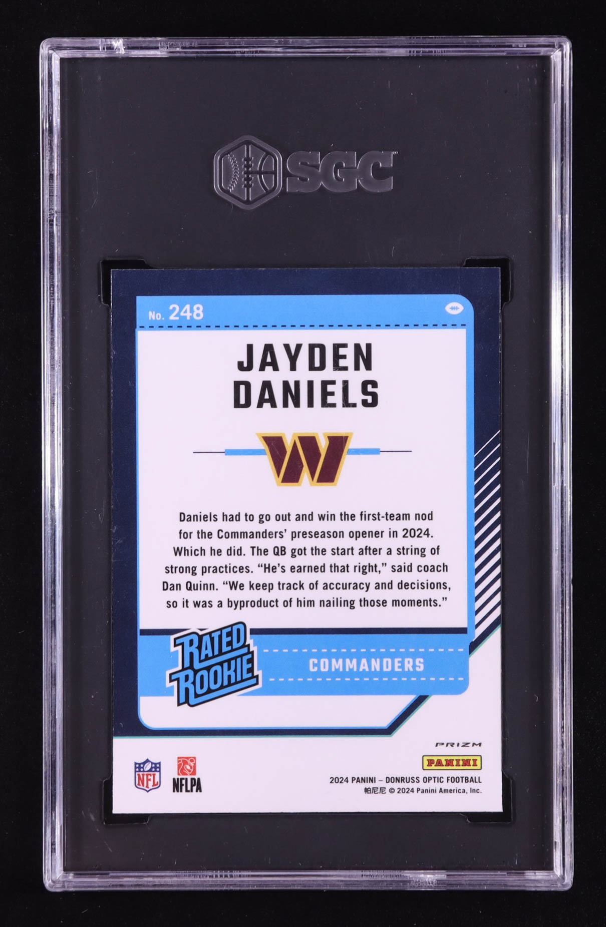 Jayden Daniels 2024 Donruss Optic Pink #248 RR RC (SGC 9) at PristineAuction.com Jayden Daniels 2024 Donruss Optic Pink #248 RR RC (SGC 9) at PristineAuction.com