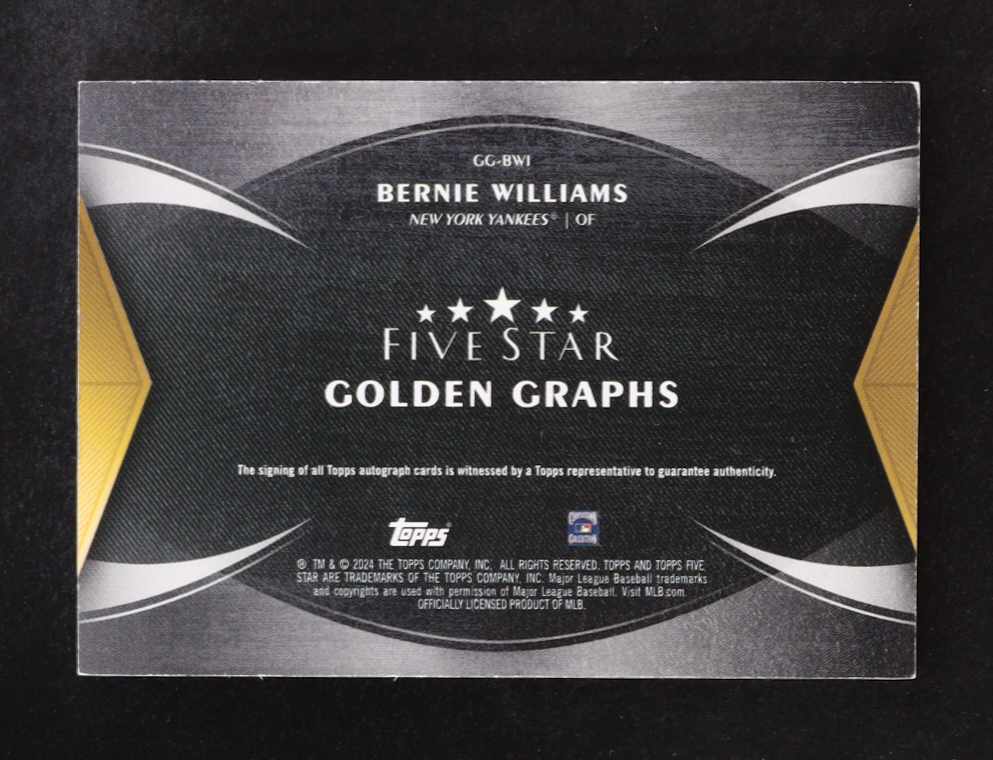 Bernie Williams 2024 Topps Five Star Golden Graphs Autographs #GG-BWI #23/30 at PristineAuction.com Bernie Williams 2024 Topps Five Star Golden Graphs Autographs #GG-BWI #23/30 at PristineAuction.com