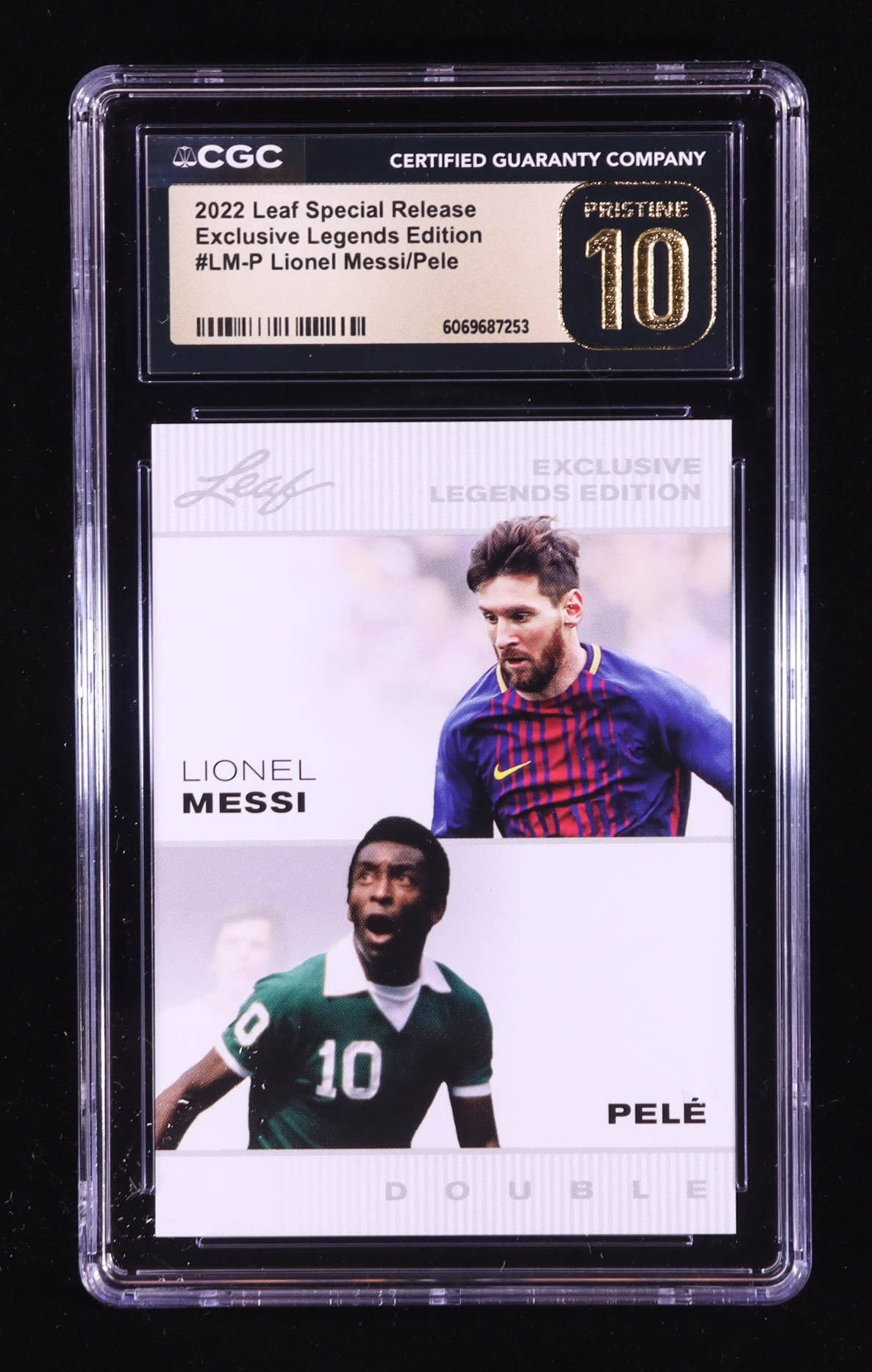 Lionel Messi / Pele 2022 Leaf Special Release Exclusive Legends Edition #LMP (CGC 10 | Pristine Black Label) at PristineAuction.com Lionel Messi / Pele 2022 Leaf Special Release Exclusive Legends Edition #LMP (CGC 10 | Pristine Black Label) at PristineAuction.com