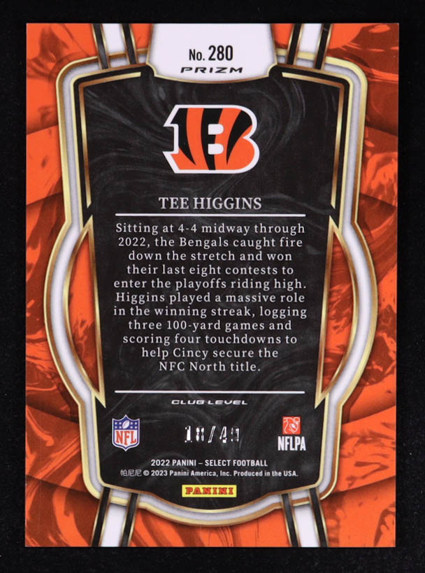 Tee Higgins 2022 Select Prizm Red #280 #18/49 at PristineAuction.com Tee Higgins 2022 Select Prizm Red #280 #18/49 at PristineAuction.com