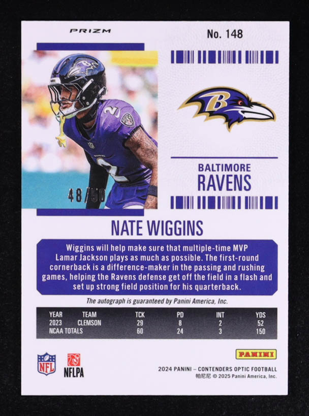 Nate Wiggins 2024 Panini Contenders Optic Orange #148 Autograph RC #48/50 at PristineAuction.com Nate Wiggins 2024 Panini Contenders Optic Orange #148 Autograph RC #48/50 at PristineAuction.com