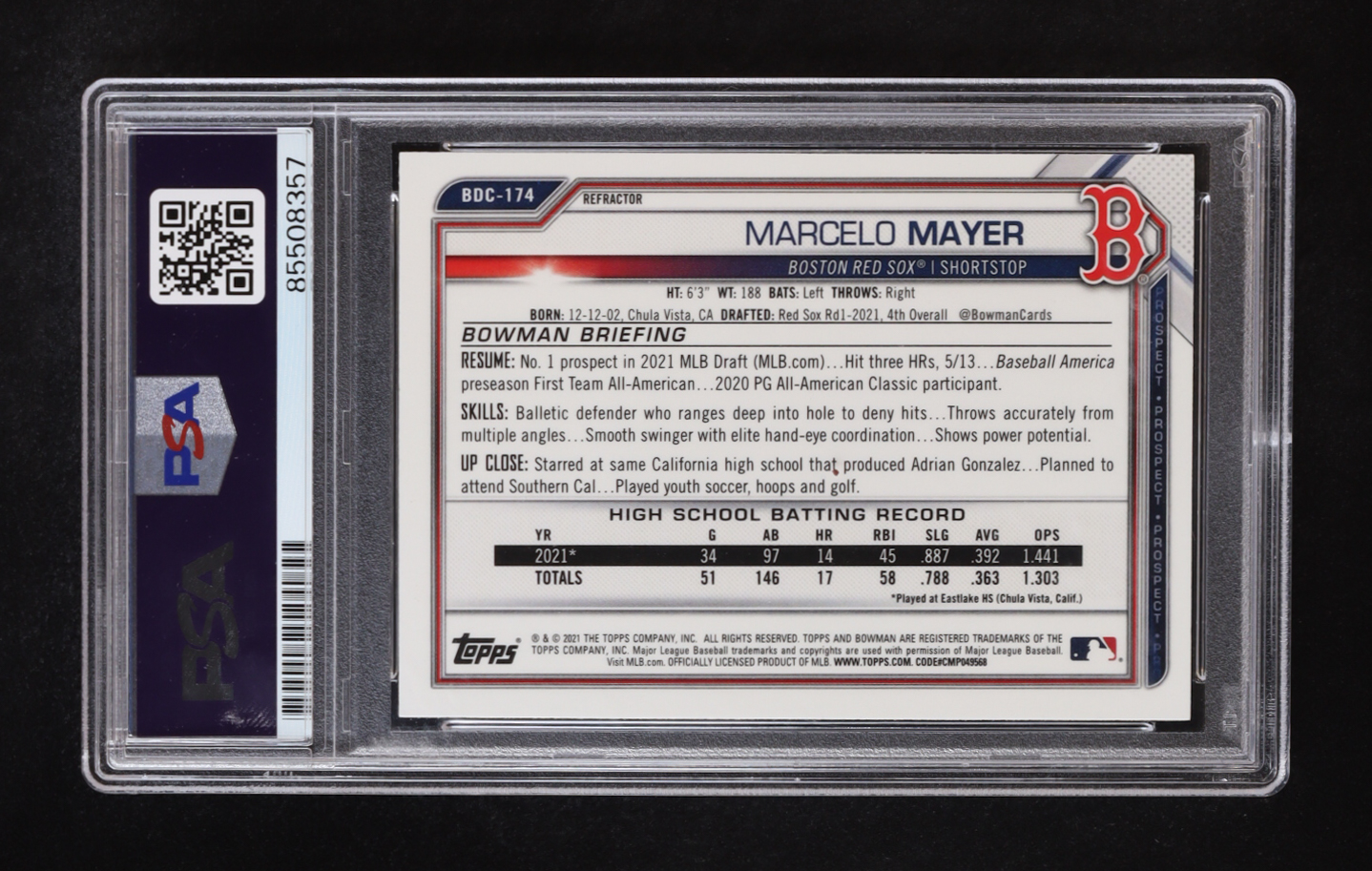 Marcelo Mayer Signed 2021 Bowman Chrome Draft Refractors #BDC174 RC (PSA | Auto Grade PSA Authentic) at PristineAuction.com Marcelo Mayer Signed 2021 Bowman Chrome Draft Refractors #BDC174 RC (PSA | Auto Grade PSA Authentic) at PristineAuction.com