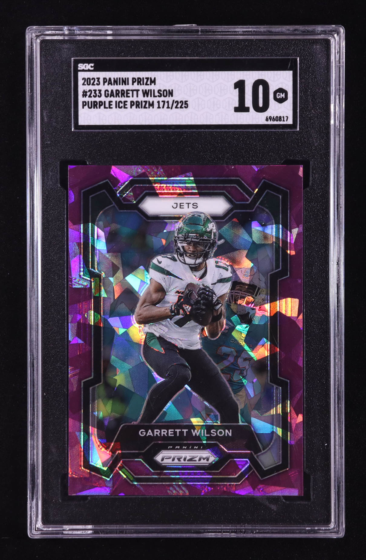 Garrett Wilson 2023 Panini Prizm Prizms Purple Ice #233 #171/225 (SGC 10) at PristineAuction.com Garrett Wilson 2023 Panini Prizm Prizms Purple Ice #233 #171/225 (SGC 10) at PristineAuction.com