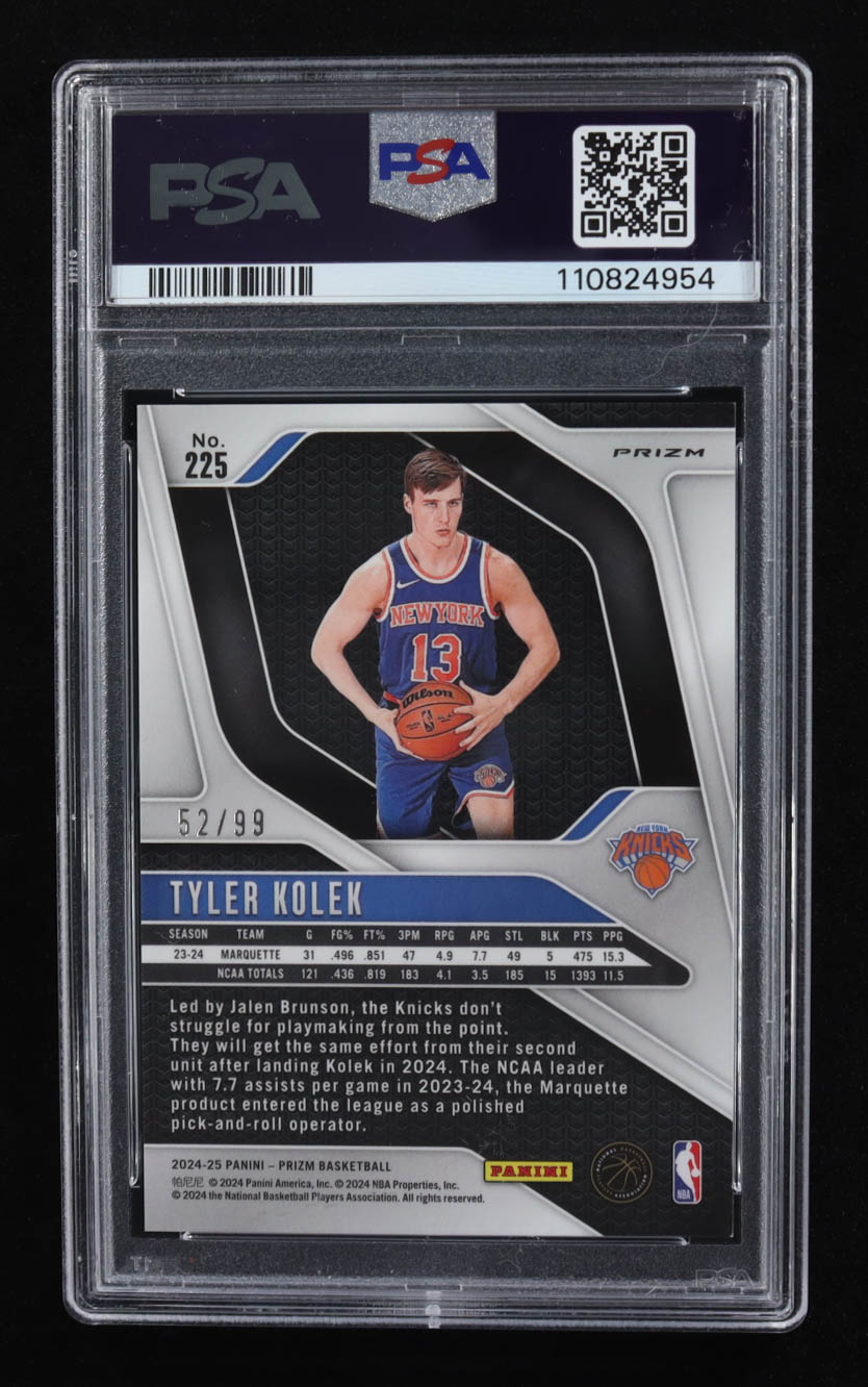 Tyler Kolek 2024-25 Panini Prizm Prizms Fast Break Purple #225 RC #62/99 (PSA 9) at PristineAuction.com Tyler Kolek 2024-25 Panini Prizm Prizms Fast Break Purple #225 RC #62/99 (PSA 9) at PristineAuction.com