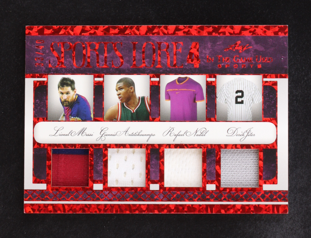 Lionel Messi / Giannis Antetokounmpo / Rafael Nadal / Derek Jeter 2022 Leaf ITG Used Sports Sports Lore 4 Red #SL07 #33/40 at PristineAuction.com Lionel Messi / Giannis Antetokounmpo / Rafael Nadal / Derek Jeter 2022 Leaf ITG Used Sports Sports Lore 4 Red #SL07 #33/40 at PristineAuction.com