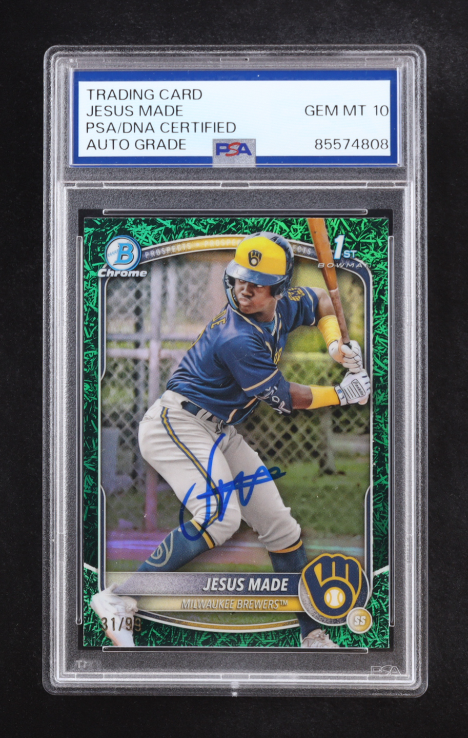 Jesus Made Signed 2025 Bowman Chrome Prospects Green Grass Refractors #BCP50 #31/99 RC (PSA | Auto Grade PSA 10) at PristineAuction.com Jesus Made Signed 2025 Bowman Chrome Prospects Green Grass Refractors #BCP50 #31/99 RC (PSA | Auto Grade PSA 10) at PristineAuction.com