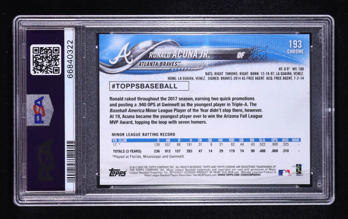 Ronald Acuna Jr. 2018 Topps Chrome #193 RC (PSA 10) at PristineAuction.com Ronald Acuna Jr. 2018 Topps Chrome #193 RC (PSA 10) at PristineAuction.com