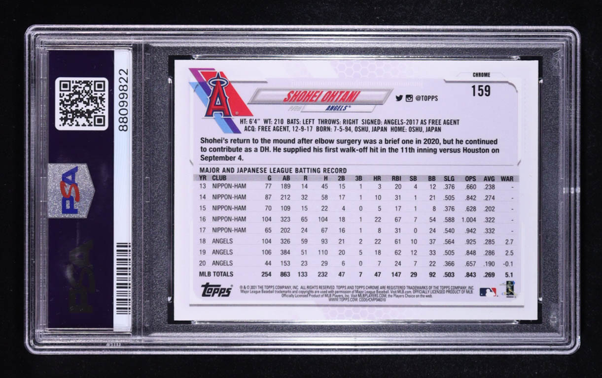 Shohei Ohtani 2021 Topps Chrome #159 (PSA 10) at PristineAuction.com Shohei Ohtani 2021 Topps Chrome #159 (PSA 10) at PristineAuction.com