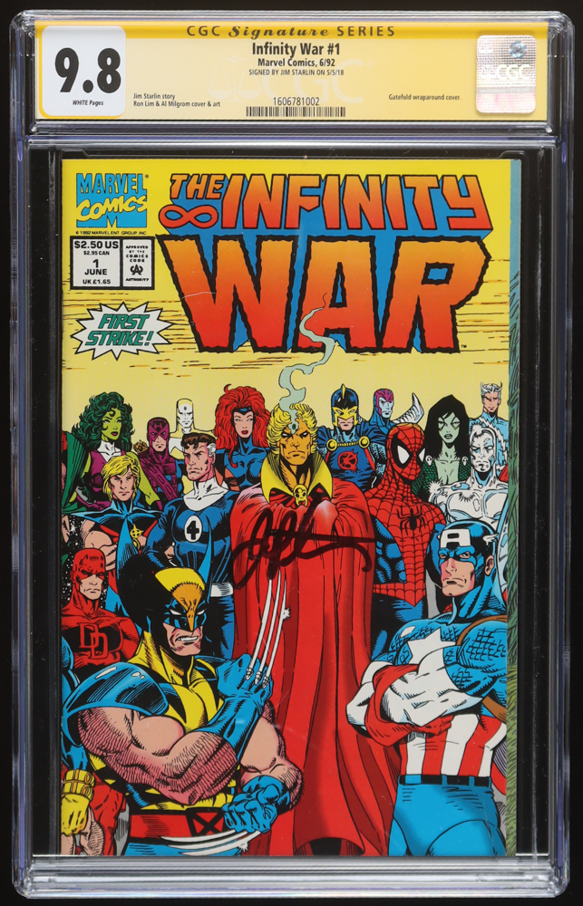 Jim Starlin Signed 1992 "The Infinity War" Issue #1 Marvel Comic Book (CGC 9.8) at PristineAuction.com Jim Starlin Signed 1992 "The Infinity War" Issue #1 Marvel Comic Book (CGC 9.8) at PristineAuction.com