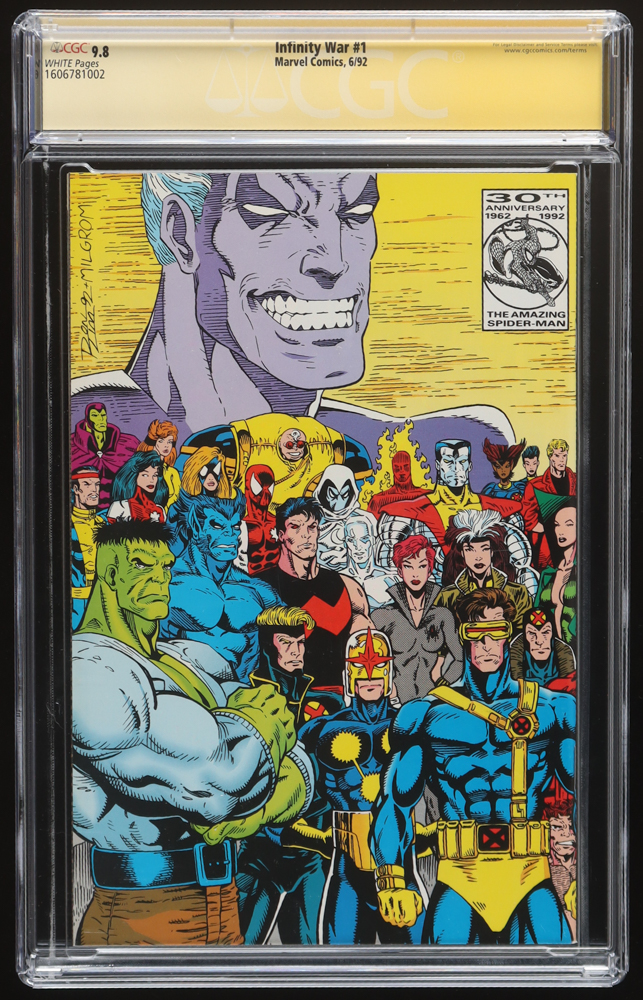 Jim Starlin Signed 1992 "The Infinity War" Issue #1 Marvel Comic Book (CGC 9.8) at PristineAuction.com Jim Starlin Signed 1992 "The Infinity War" Issue #1 Marvel Comic Book (CGC 9.8) at PristineAuction.com