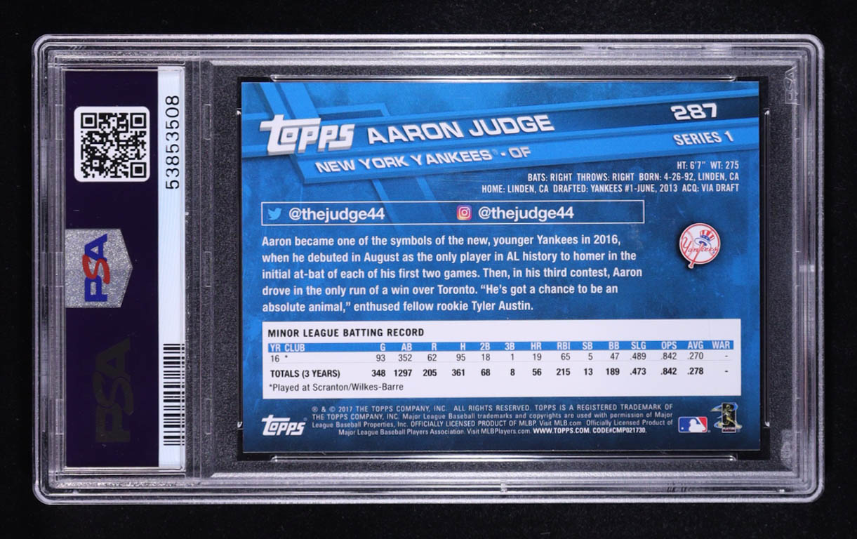 Aaron Judge 2017 Topps #287A RC (PSA 9) at PristineAuction.com Aaron Judge 2017 Topps #287A RC (PSA 9) at PristineAuction.com