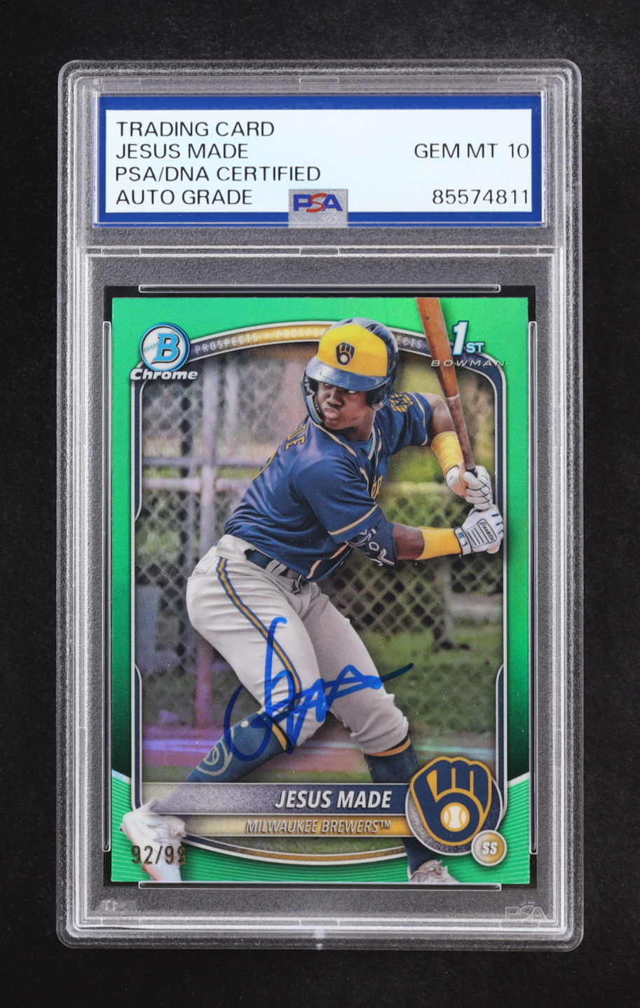 Jesus Made 2025 Bowman Chrome Prospects Green Refractors #BCP50 #92/99 RC (PSA | Auto Grade PSA 10) at PristineAuction.com Jesus Made 2025 Bowman Chrome Prospects Green Refractors #BCP50 #92/99 RC (PSA | Auto Grade PSA 10) at PristineAuction.com