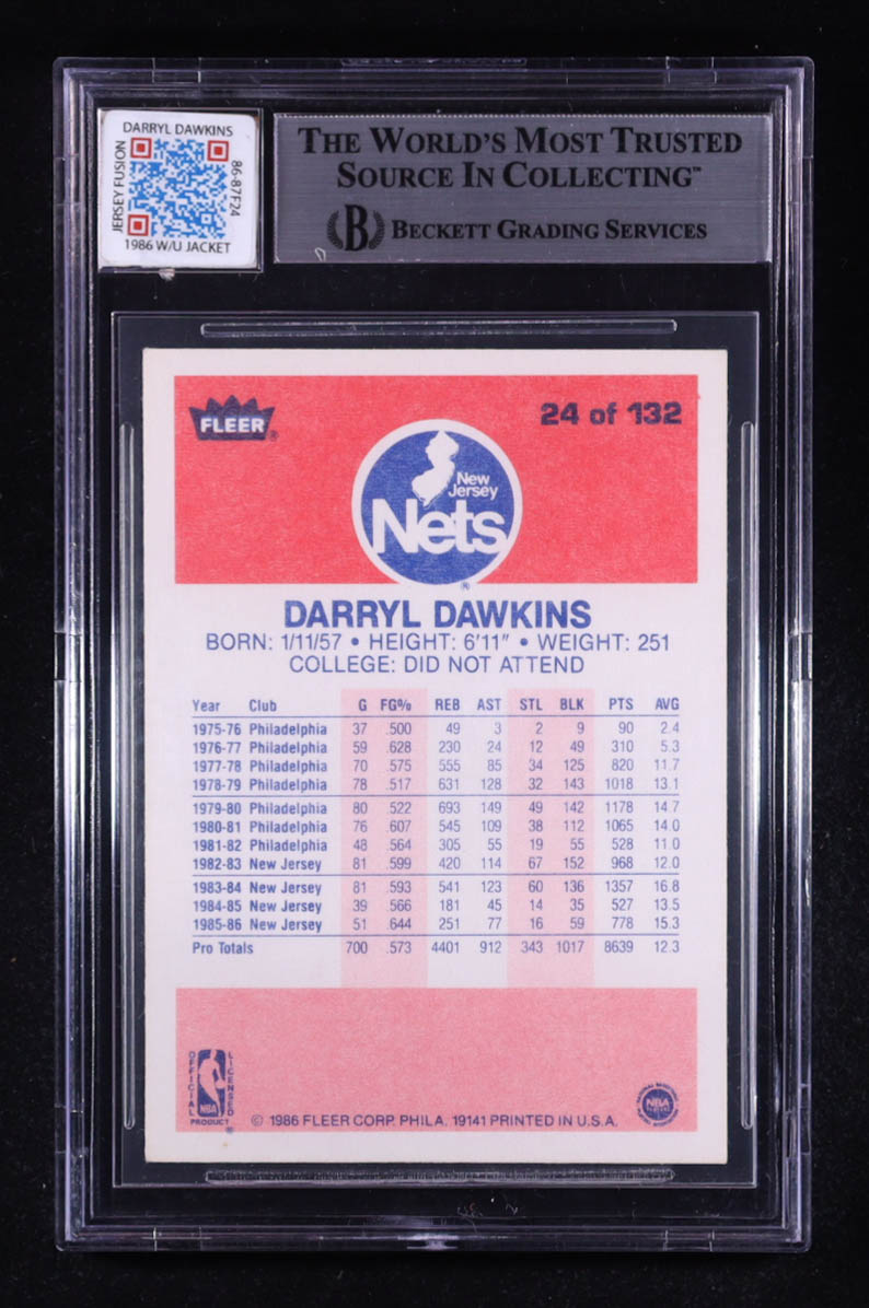 Darryl Dawkins 1986-87 Fleer #24 with Game-Used Jersey Patch (BGS) at PristineAuction.com Darryl Dawkins 1986-87 Fleer #24 with Game-Used Jersey Patch (BGS) at PristineAuction.com