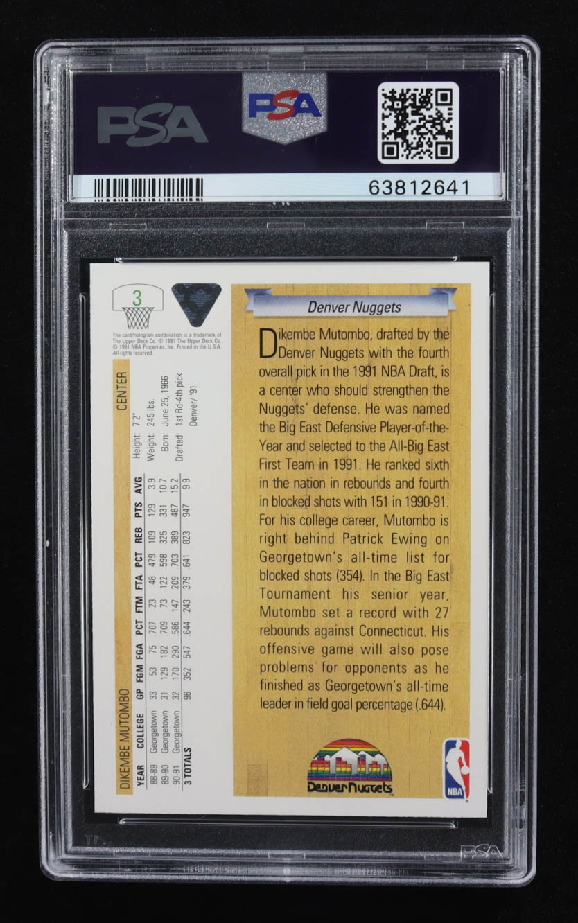 Dikembe Mutombo 1991-92 Upper Deck #3 RC (PSA 10) at PristineAuction.com Dikembe Mutombo 1991-92 Upper Deck #3 RC (PSA 10) at PristineAuction.com