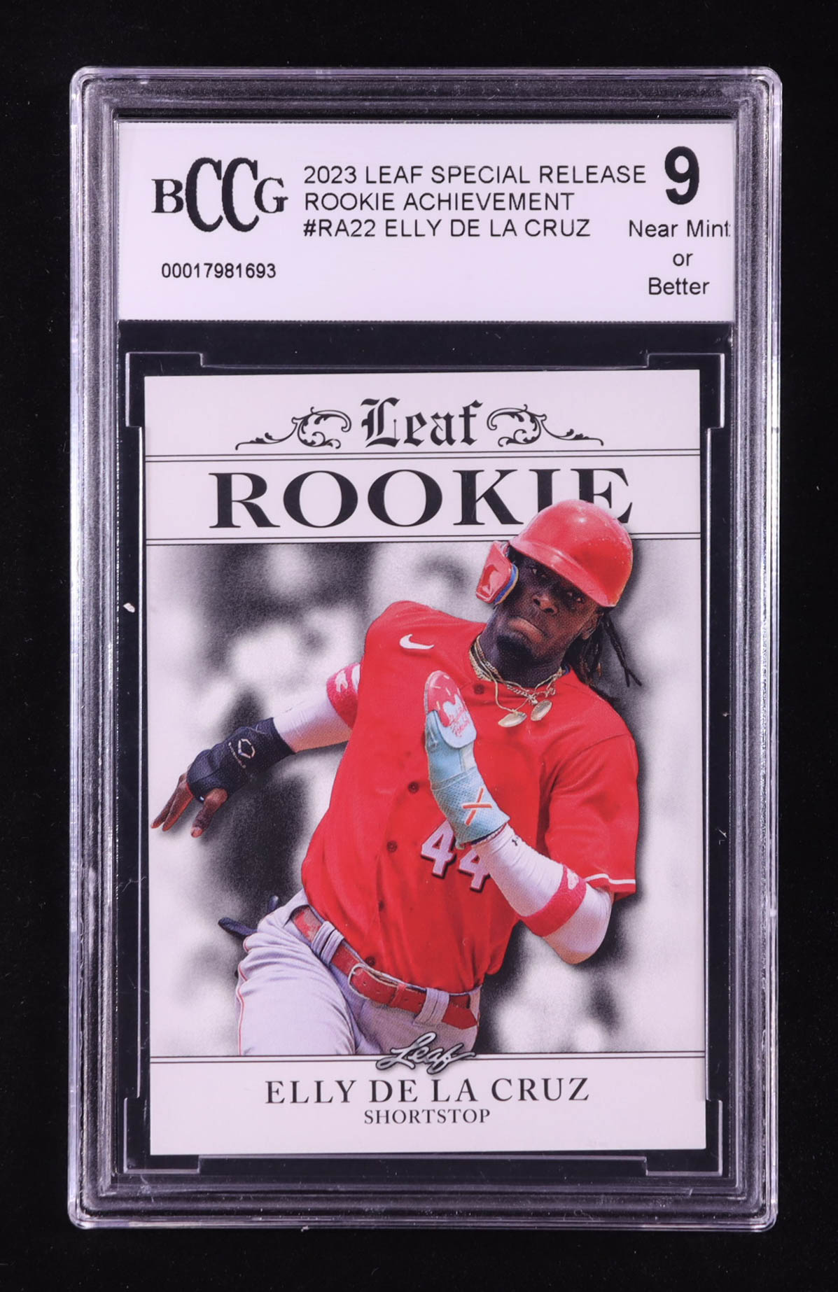 Elly De La Cruz 2023 Leaf Special Release Rookie Achievement #RA22 RC (BCCG 9) at PristineAuction.com Elly De La Cruz 2023 Leaf Special Release Rookie Achievement #RA22 RC (BCCG 9) at PristineAuction.com