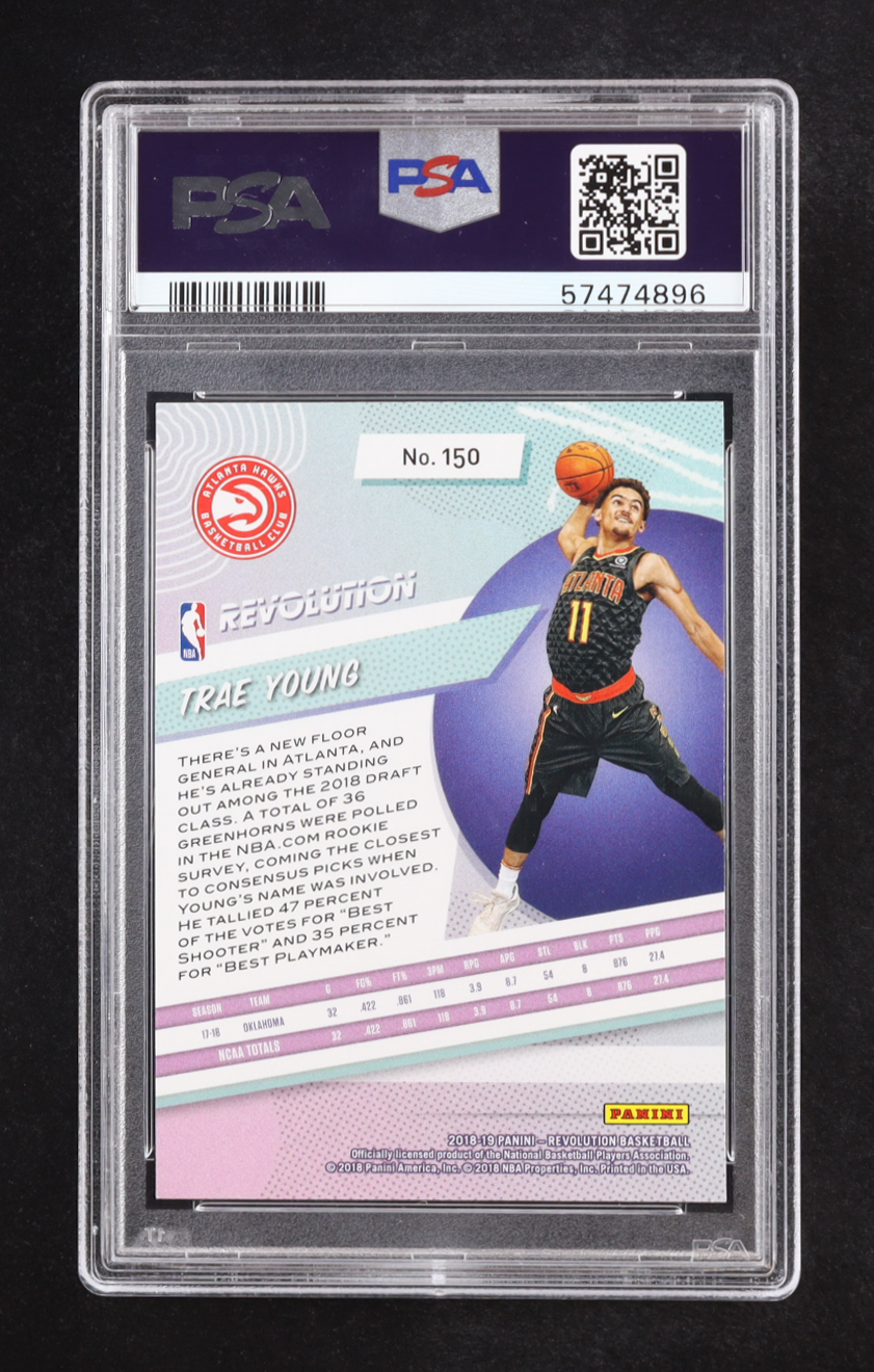 Trae Young 2018-19 Panini Revolution #150 RC (PSA 10) at PristineAuction.com Trae Young 2018-19 Panini Revolution #150 RC (PSA 10) at PristineAuction.com