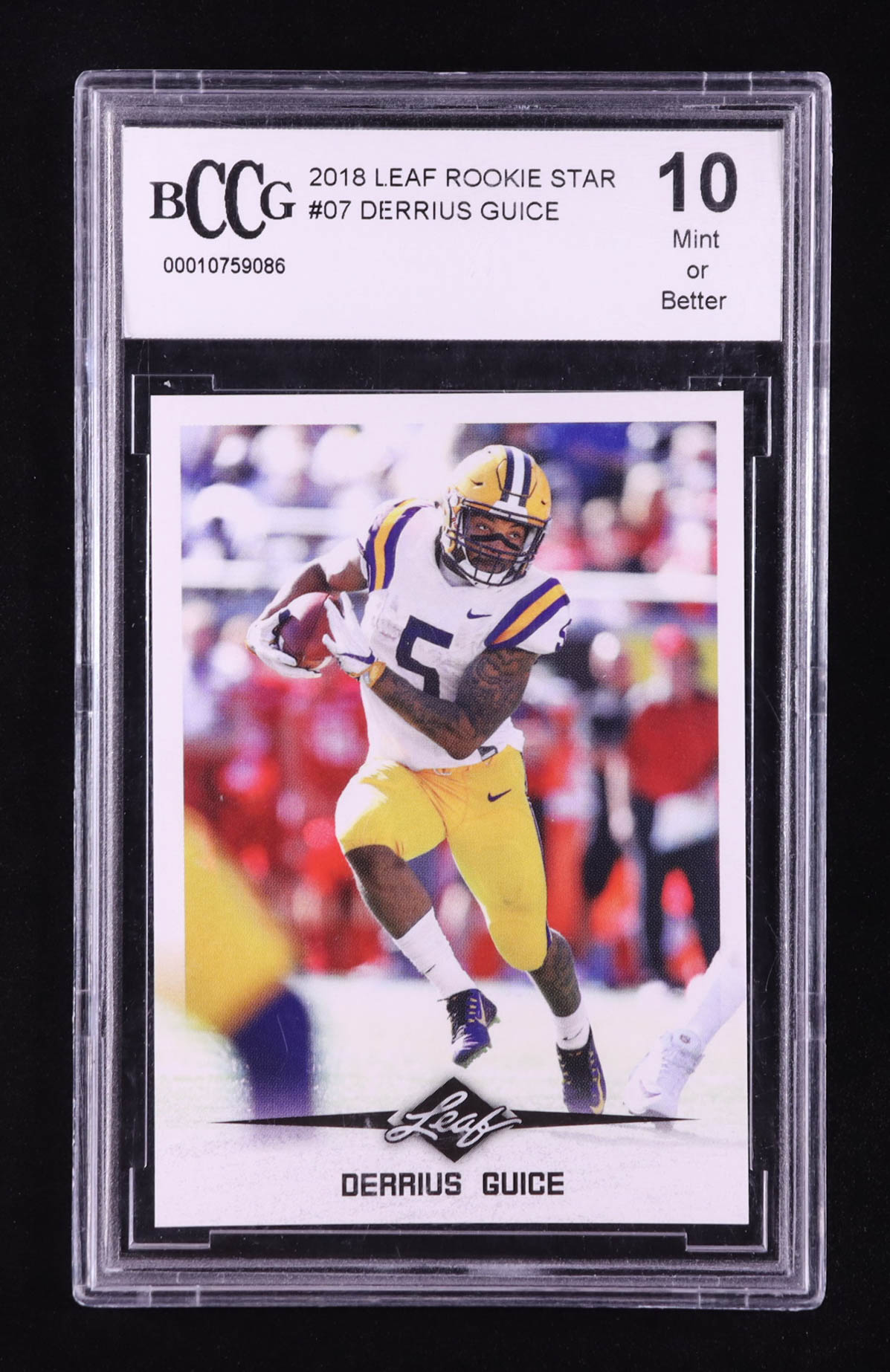 Derrius Guice 2018 Leaf Rookie Star #07 RC (BCCG 10) at PristineAuction.com Derrius Guice 2018 Leaf Rookie Star #07 RC (BCCG 10) at PristineAuction.com
