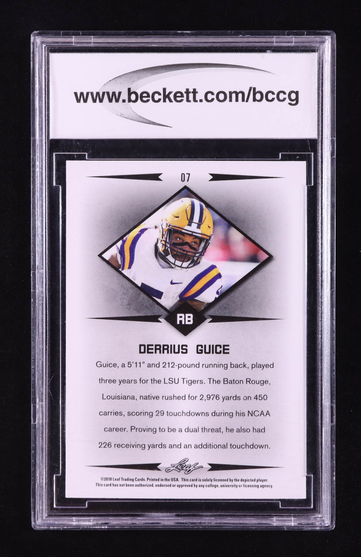 Derrius Guice 2018 Leaf Rookie Star #07 RC (BCCG 10) at PristineAuction.com Derrius Guice 2018 Leaf Rookie Star #07 RC (BCCG 10) at PristineAuction.com