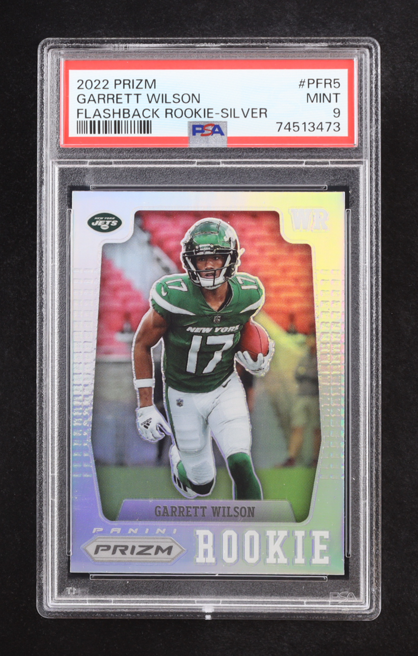 Garrett Wilson 2022 Panini Prizm Prizm Flashback Rookie Prizms Silver #5 RC (PSA 9) at PristineAuction.com Garrett Wilson 2022 Panini Prizm Prizm Flashback Rookie Prizms Silver #5 RC (PSA 9) at PristineAuction.com