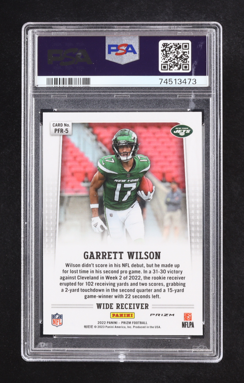 Garrett Wilson 2022 Panini Prizm Prizm Flashback Rookie Prizms Silver #5 RC (PSA 9) at PristineAuction.com Garrett Wilson 2022 Panini Prizm Prizm Flashback Rookie Prizms Silver #5 RC (PSA 9) at PristineAuction.com
