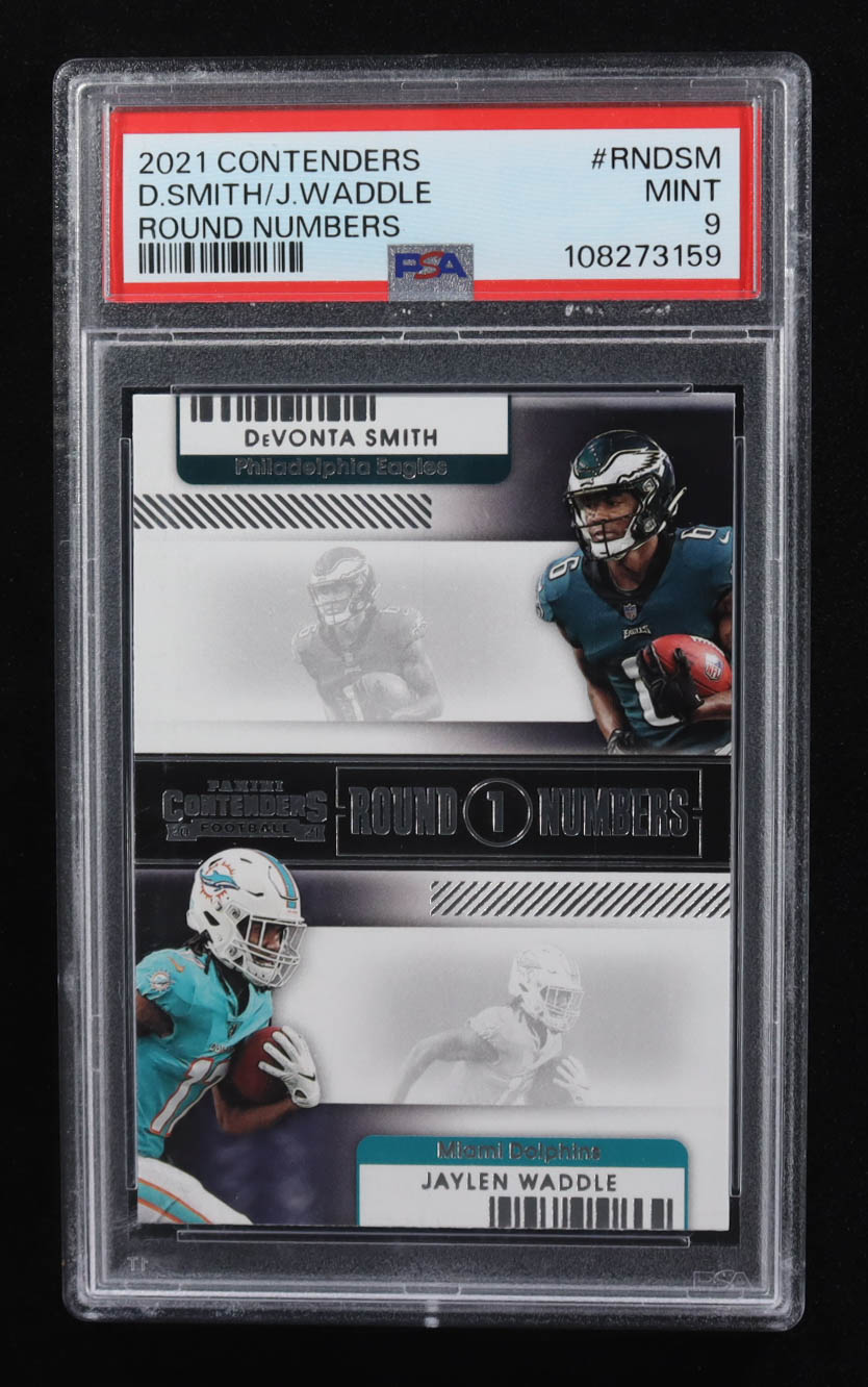 DeVonta Smith / Jaylen Waddle 2021 Panini Contenders Optic Round Numbers #3 (PSA 9) at PristineAuction.com DeVonta Smith / Jaylen Waddle 2021 Panini Contenders Optic Round Numbers #3 (PSA 9) at PristineAuction.com