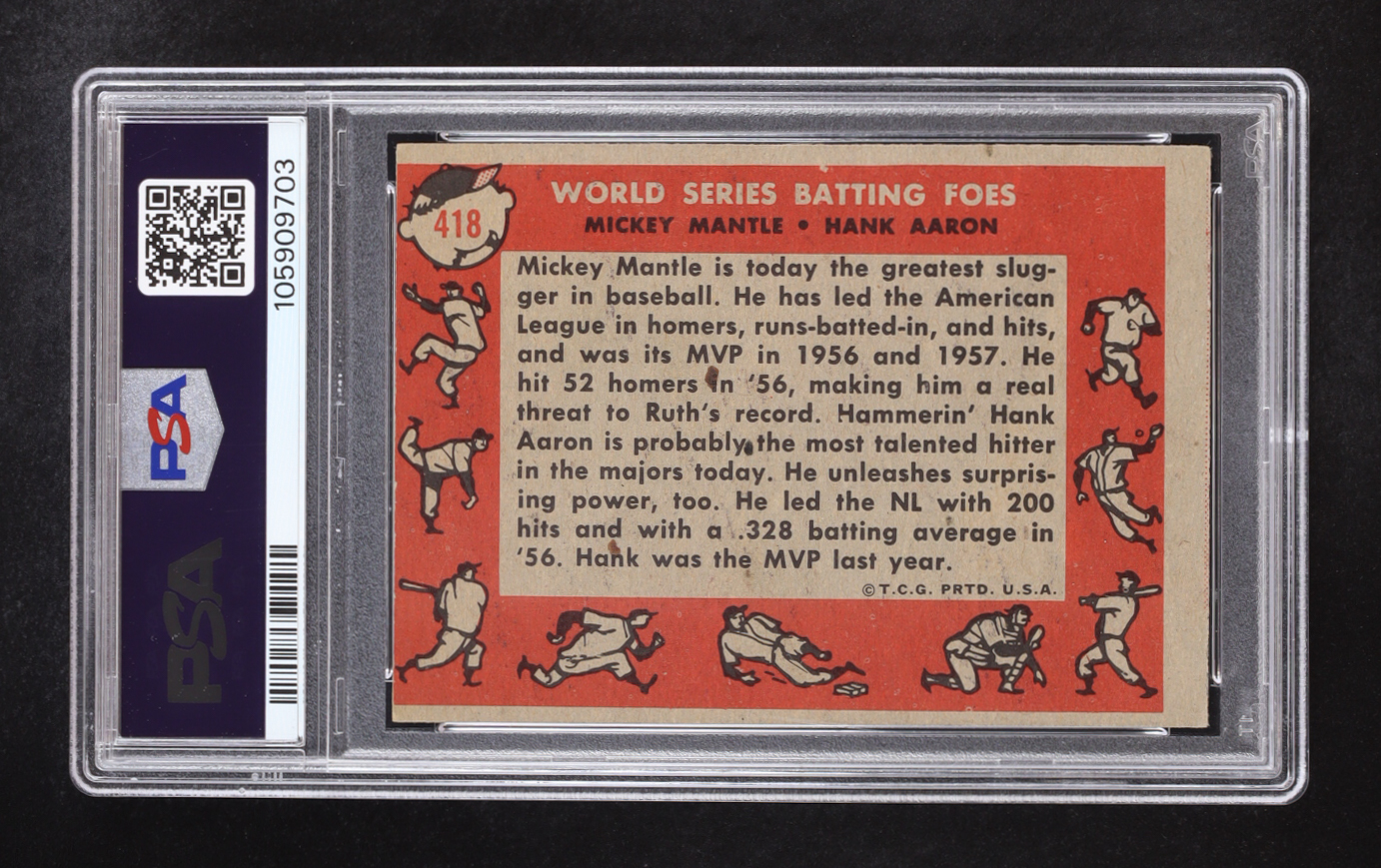Mickey Mantle / Hank Aaron 1958 Topps #418 World Series Batting Foes (PSA 5) (MC) at PristineAuction.com Mickey Mantle / Hank Aaron 1958 Topps #418 World Series Batting Foes (PSA 5) (MC) at PristineAuction.com