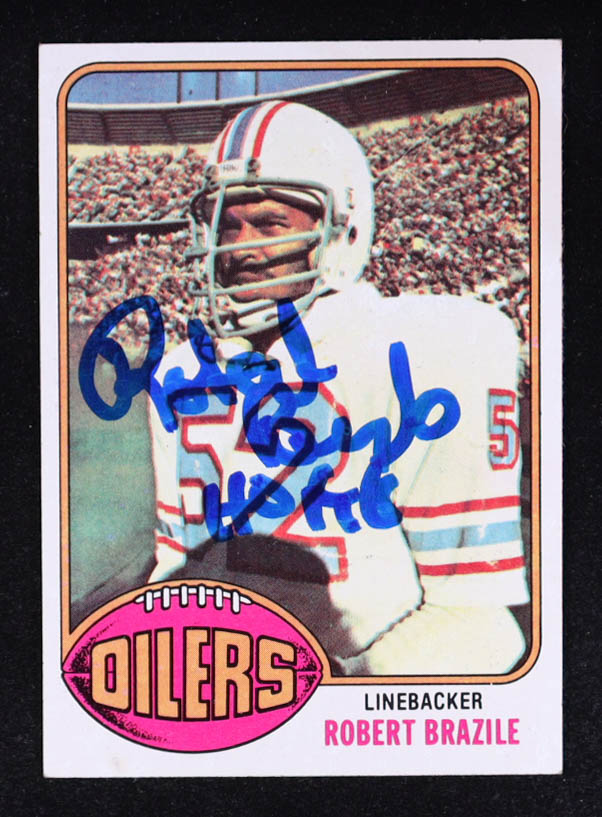 Robert Brazile Signed 1976 Topps #424 RC Inscribed "HOF 18" (Beckett) at PristineAuction.com Robert Brazile Signed 1976 Topps #424 RC Inscribed "HOF 18" (Beckett) at PristineAuction.com