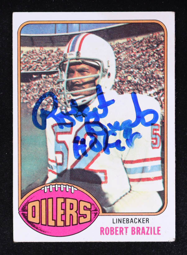Robert Brazile Signed 1976 Topps #424 RC Inscribed "HOF 18" (Beckett) at PristineAuction.com Robert Brazile Signed 1976 Topps #424 RC Inscribed "HOF 18" (Beckett) at PristineAuction.com