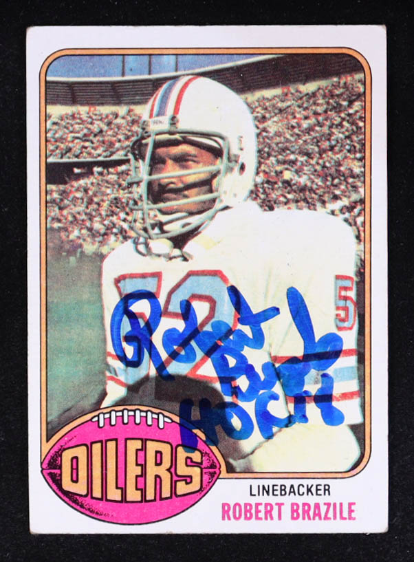 Robert Brazile Signed 1976 Topps #424 RC Inscribed "HOF 18" (Beckett) at PristineAuction.com Robert Brazile Signed 1976 Topps #424 RC Inscribed "HOF 18" (Beckett) at PristineAuction.com