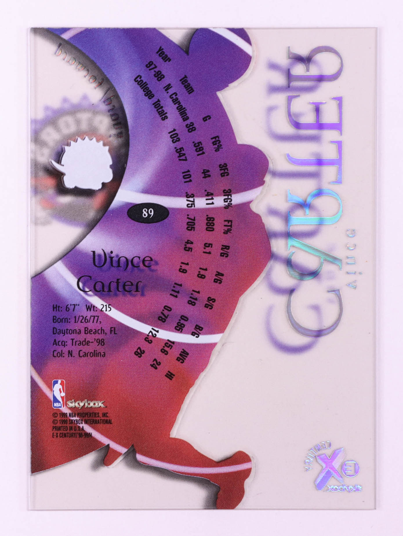 Vince Carter 1998-99 Skybox Ex Century #89 RC at PristineAuction.com Vince Carter 1998-99 Skybox Ex Century #89 RC at PristineAuction.com