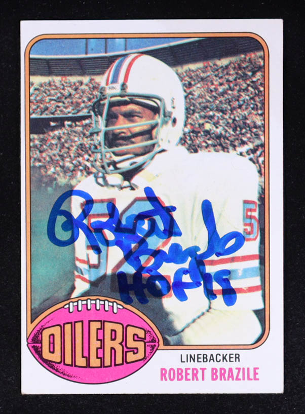 Robert Brazile Signed 1976 Topps #424 RC Inscribed "HOF 18" (Beckett) at PristineAuction.com Robert Brazile Signed 1976 Topps #424 RC Inscribed "HOF 18" (Beckett) at PristineAuction.com