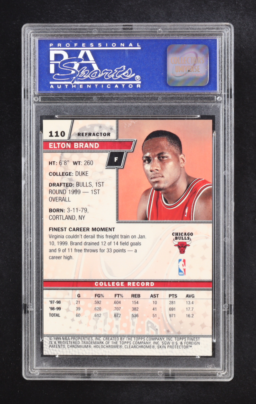 Elton Brand 1999-00 Finest Refractors #110 RC (PSA 8) at PristineAuction.com Elton Brand 1999-00 Finest Refractors #110 RC (PSA 8) at PristineAuction.com