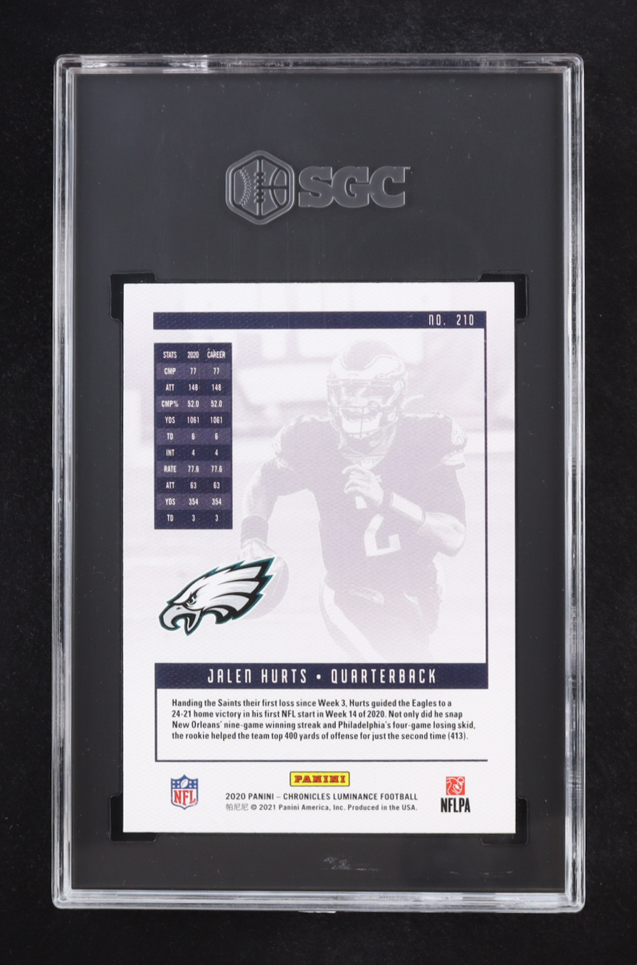 Jalen Hurts 2020 Panini Luminance CHRONICLES #210 RC (SGC 10) at PristineAuction.com Jalen Hurts 2020 Panini Luminance CHRONICLES #210 RC (SGC 10) at PristineAuction.com