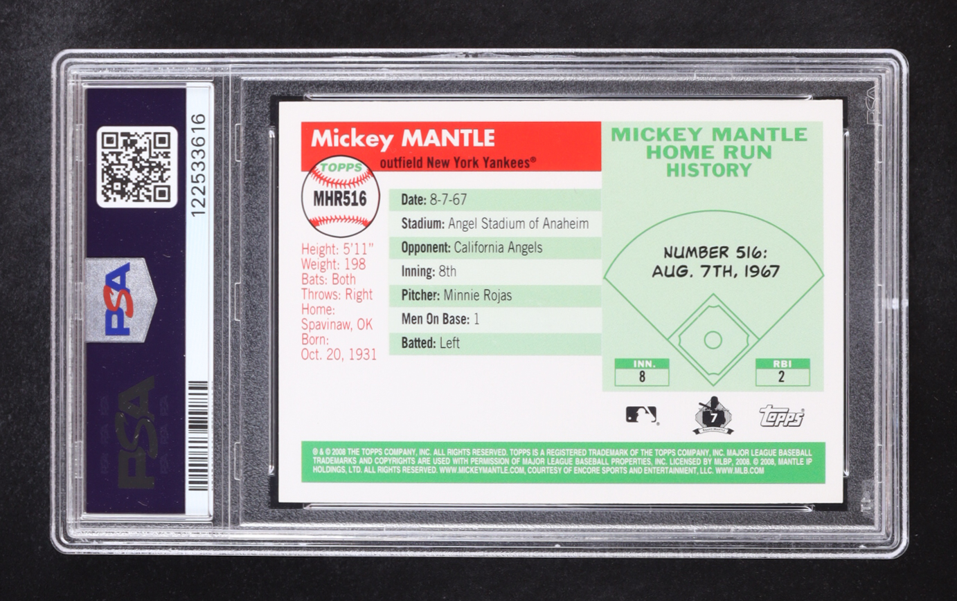 Mickey Mantle 2008 Topps Mantle Home Run History #516 (PSA 10) at PristineAuction.com Mickey Mantle 2008 Topps Mantle Home Run History #516 (PSA 10) at PristineAuction.com