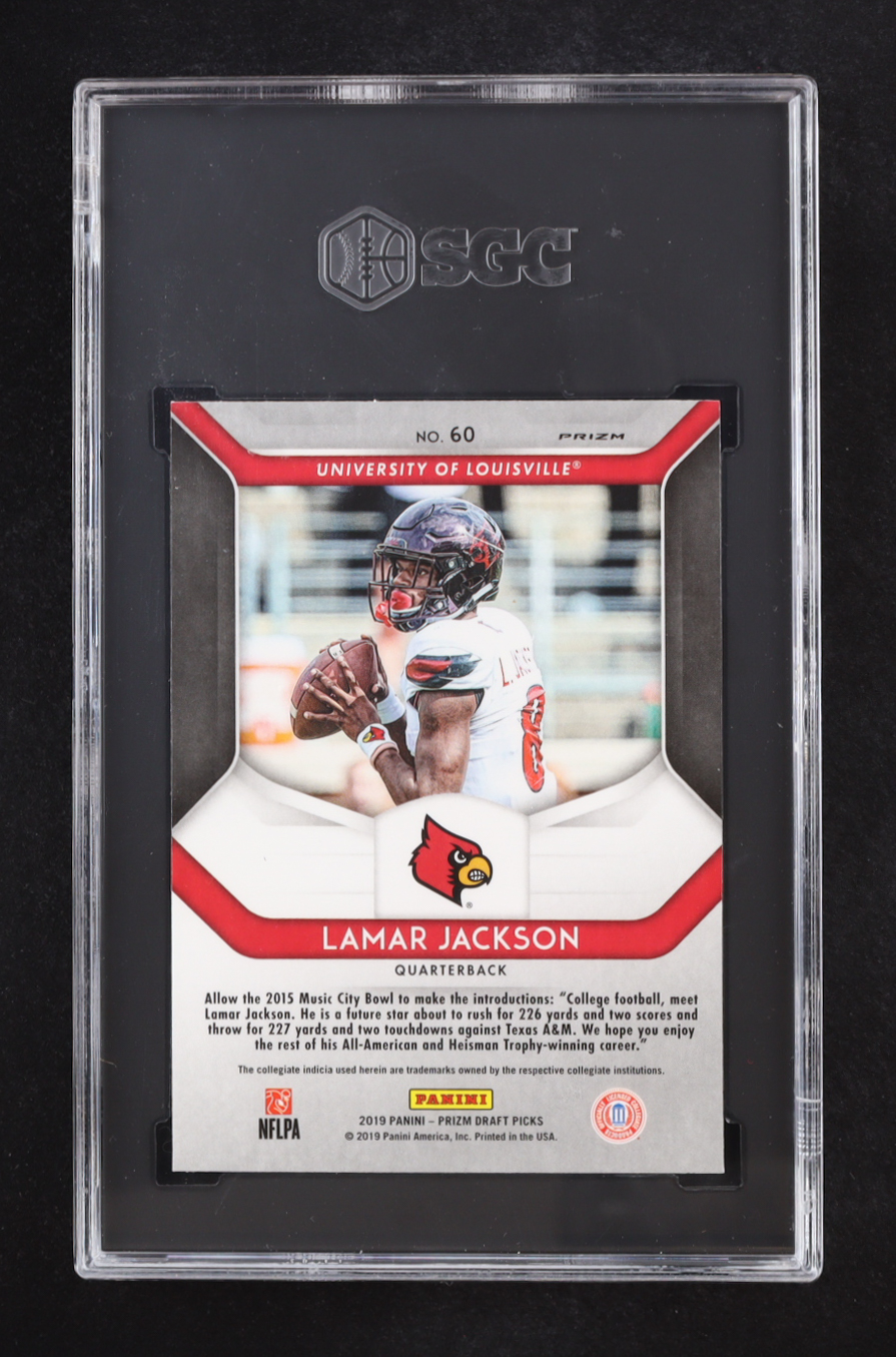 Lamar Jackson 2019 Panini Prizm Draft Picks Prizms Purple #60 (SGC 10) at PristineAuction.com Lamar Jackson 2019 Panini Prizm Draft Picks Prizms Purple #60 (SGC 10) at PristineAuction.com