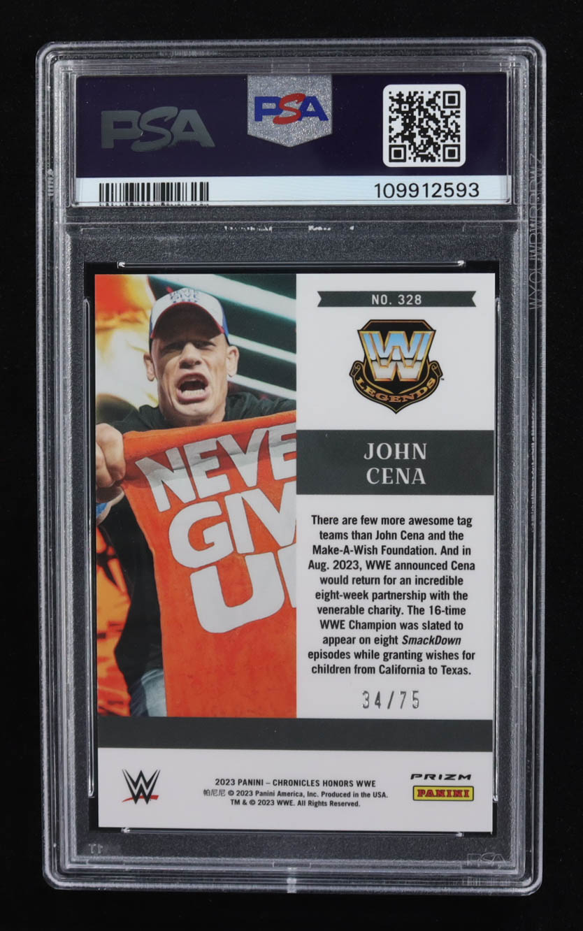 John Cena 2023 Panini Chronicles WWE Green #328 Honors #34/75 (PSA 10) at PristineAuction.com John Cena 2023 Panini Chronicles WWE Green #328 Honors #34/75 (PSA 10) at PristineAuction.com