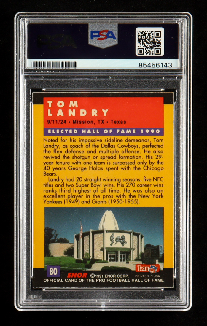 Tom Landry Signed 1991 ENOR Pro Football HOF #80 CO (PSA) at PristineAuction.com Tom Landry Signed 1991 ENOR Pro Football HOF #80 CO (PSA) at PristineAuction.com