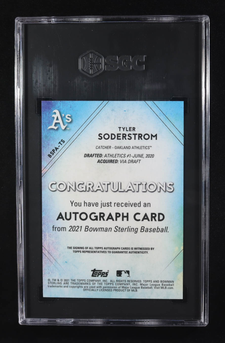 Tyler Soderstrom 2021 Bowman Sterling Prospect Autographs #BSPA-TS (SGC 10 / Auto 10) at PristineAuction.com Tyler Soderstrom 2021 Bowman Sterling Prospect Autographs #BSPA-TS (SGC 10 / Auto 10) at PristineAuction.com