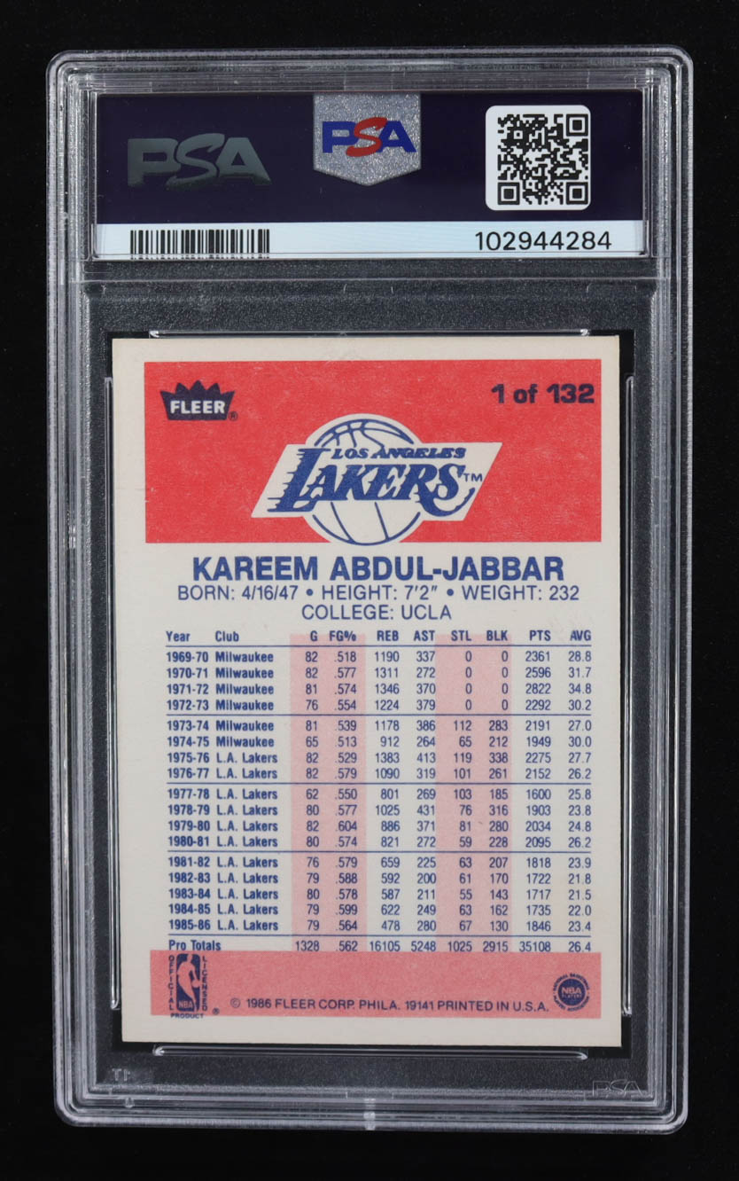 Kareem Abdul-Jabbar 1986-87 Fleer #1 (PSA 6) at PristineAuction.com Kareem Abdul-Jabbar 1986-87 Fleer #1 (PSA 6) at PristineAuction.com